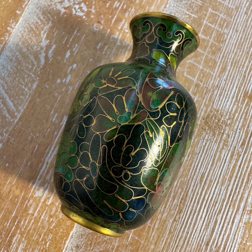 Vintage JINGFA Cloisonne Enamel Brass Vase